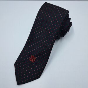 Vintage Givenchy Tie Paris Polka Dot Black Red Designer Neck Tie